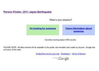 Google Person Finder ( Kayıp Kişileri Bulma) Japonya Depremi için şu an yayında
