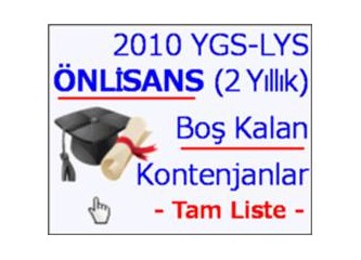 2010 YGS-LYS önlisans (2 yıllık) boş kontenjanlar