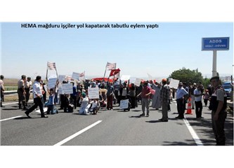 HEMA Magadur işçiler tabutlu eylem yaparak yol kapattı
