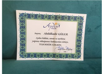Aydın Valiliği'nden  Eğitimci  Yazar Abdülkadir Güler'e   Teşekkür